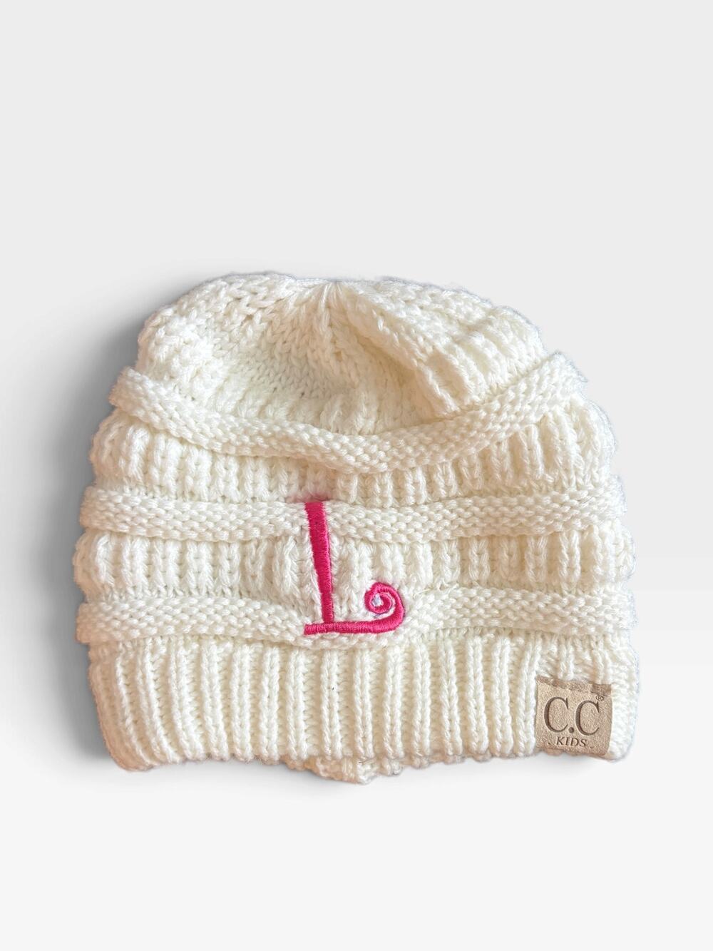 “L” monogrammed knit kids beanie